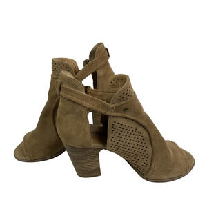 10M Lucky Brand Women's Brown Suede 4" Heeled Perforated Bootie Sandals "Laarni"